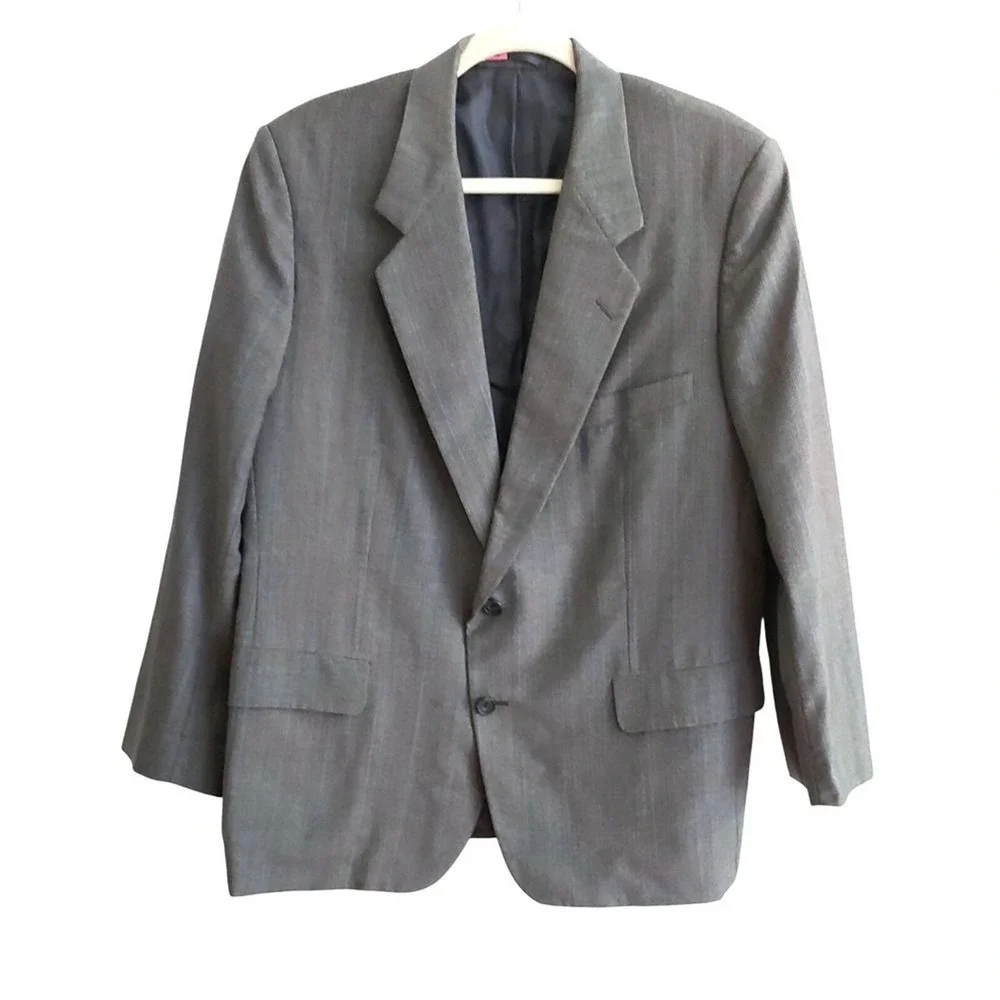Hickey Freeman Sport Coat Blazer Mens 39R Gray Glen Plaid Wool Two Button Jacket